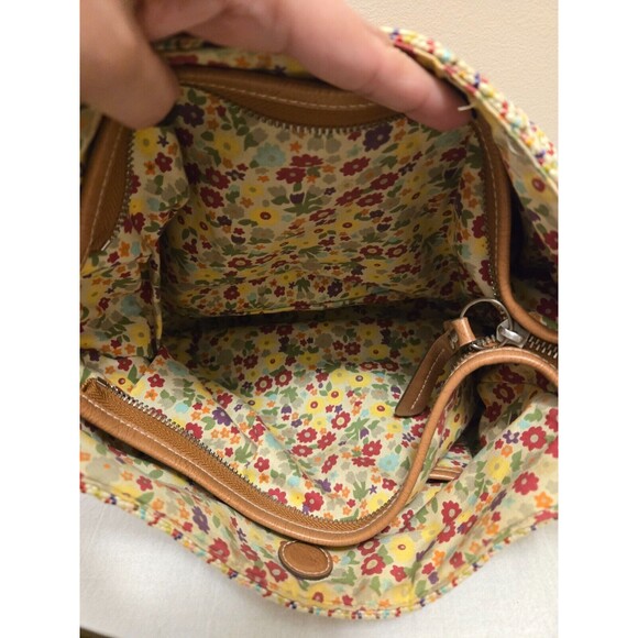 Fossil Canvas & Leather Trim Striped Woven Multicolor Hobo Handbag - Picture 5 of 10